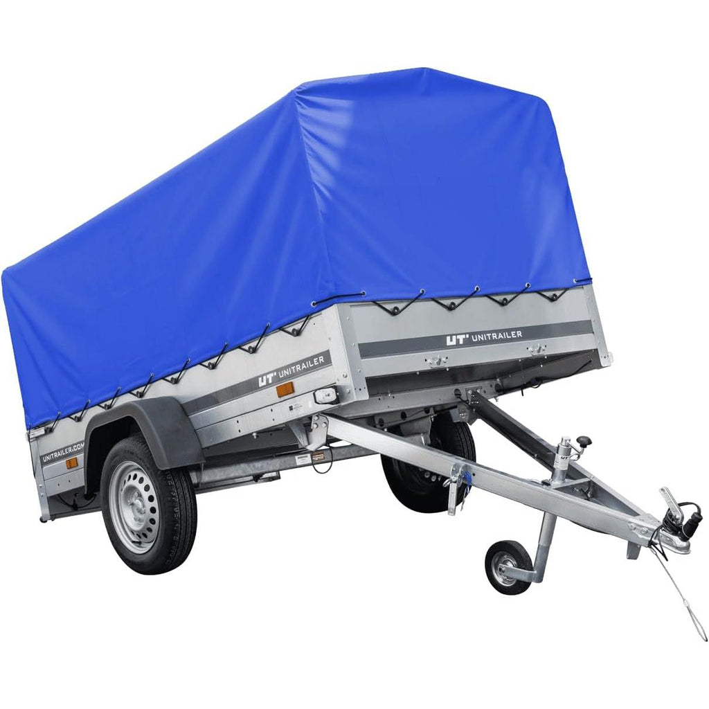 UNITRAILER Auto Anhänger 230x125 Garden Trailer 230 Kipp 750 kg mit Stützrad, Blauer Hochplane und Hochspriegel